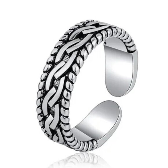 925 Sterling Stamped Curb Link Adjustable Boho Ring #1235 - Picture 1 of 12